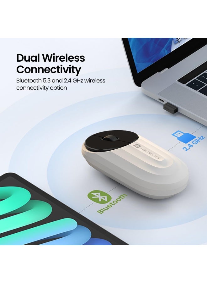 بورترونيكس Portronics Toad 6 Bluetooth Wireless Mouse with 2.4 GHz USB Receiver, Multi-Device Pairing, Built in Battery, 1200 DPI Sensor(White) - Image 5